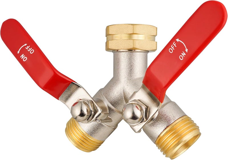 EJW Brass Hose Splitter, High Flow Splitters, Garden Hose Splitter, 2 Way Water Splitter, Faucet Splitter, Heavy Duty Splitter, Valve 3/4 Inch GHT Thread - Image 1